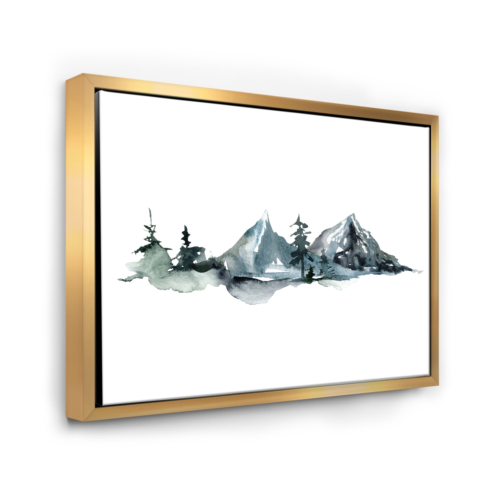 Designart 'Minimalistic Fir Forest and Winter Mountains III' Modern Framed Canvas Wall Art Print