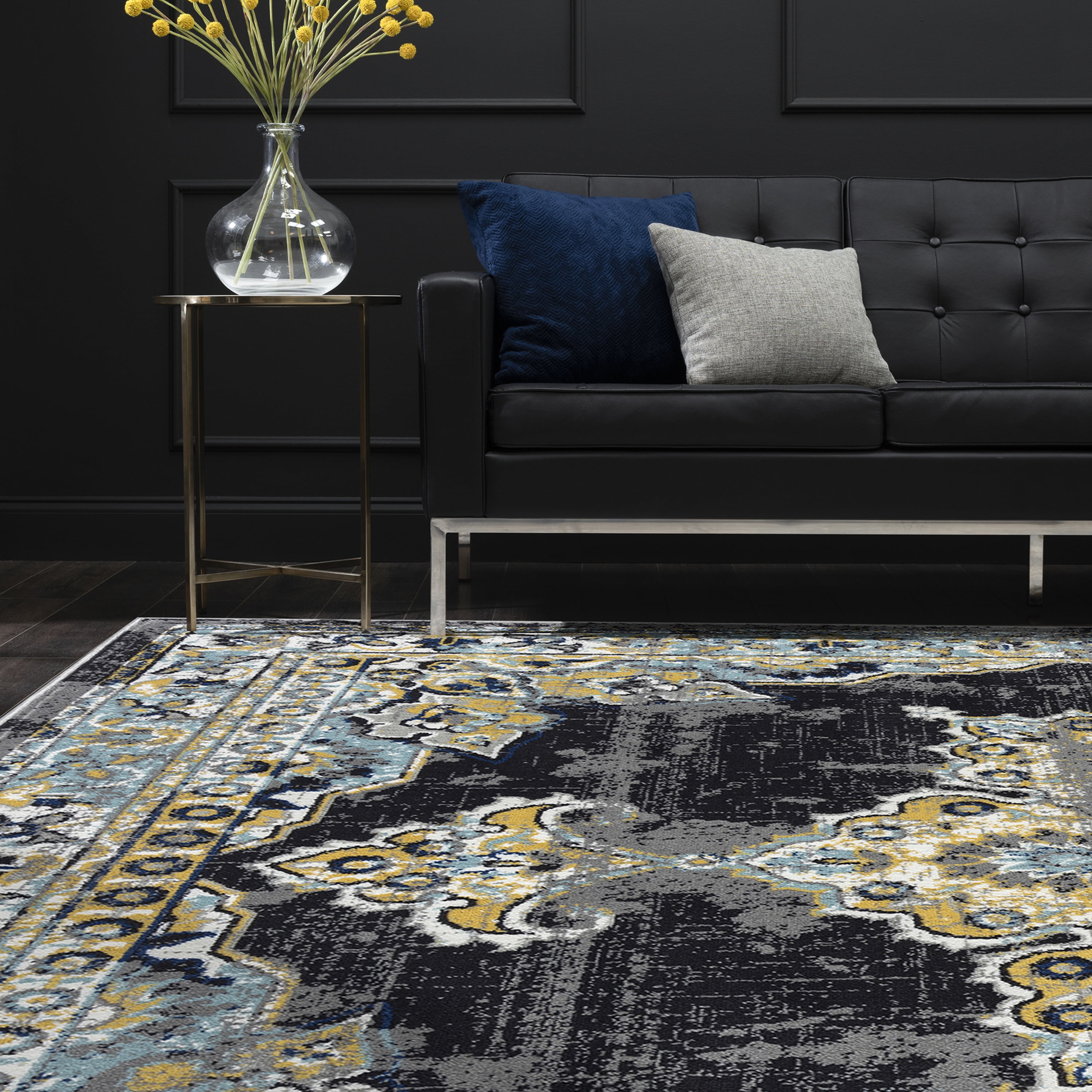 Traditional 2x3 Area Rug (2' x 3') Medallion Gray, Blue Indoor Scatter Easy to Clean