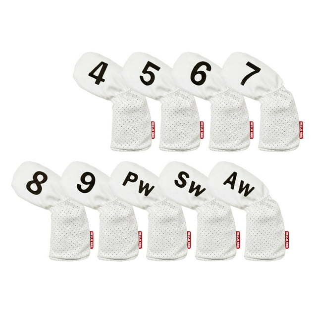 koolsoo 9 Pieces Golf Club Iron Headcover Long Neck Protection PU Golf Accessories White