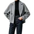 thumbnail image 2 of Womens Wool Blend Pea Coat L Notched Collar Cropped Short Jacket Relaxed Fit Fall Winter Casual Outerwears (Grey M), 2 of 4