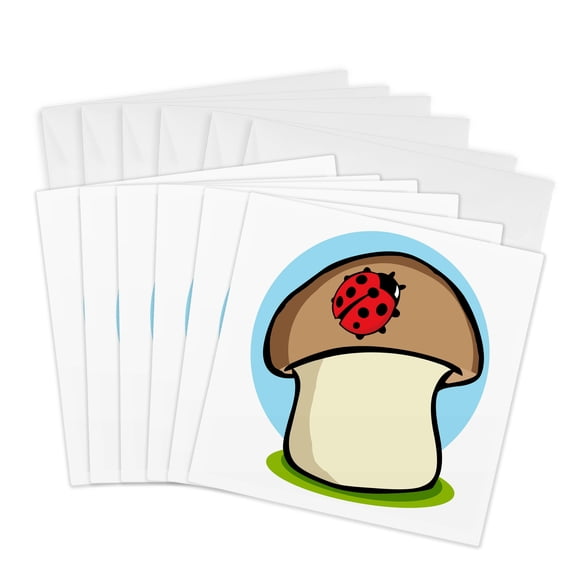 3drose, Ladybug and Mushroom, 6 Greeting Cards with Envelopes