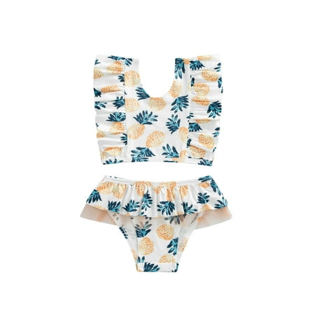 

Musuos Baby Girl Two Piece Bathing Suit Floral Print Bikini Crop Top Ruffle Brief Shorts
