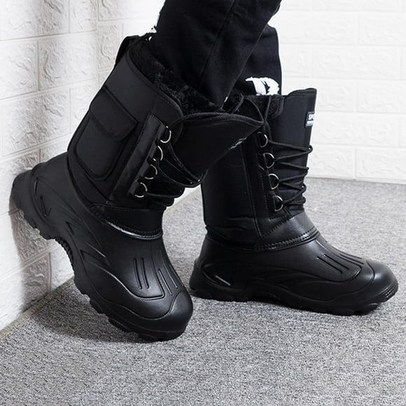 Hjcommed Men's Winter Snow Boots Waterproof Warmest Plus Plush Outdoor Non-slip Casual Shoes Men Mid-Calf Boots Black 41