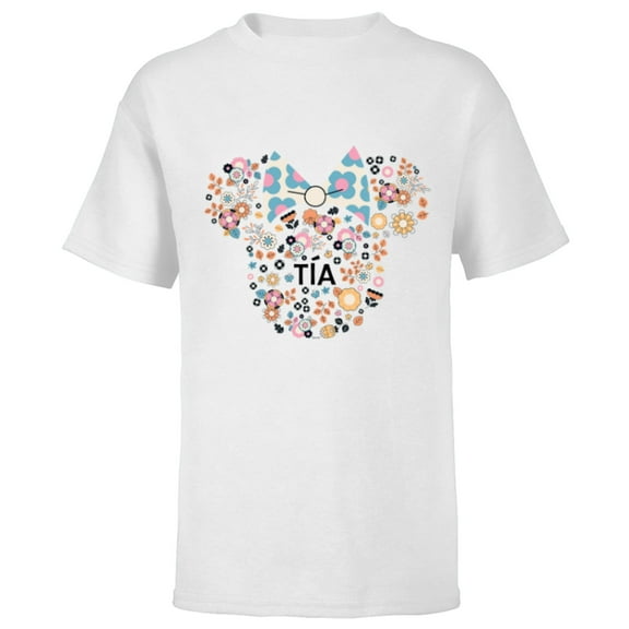 Disney Minnie Mouse Tía Aunt Icon Flowers Día de la Madre - Short Sleeve T-Shirt for Kids - Customized-White