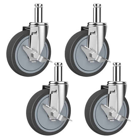 4-Inch Caster for Wire Shelving Racks, Heavy Duty Scaffolding Wheel with Brake, Set of 4 Metro Shelving Replacement Wheels(.864" x 2-3/16")
