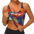 thumbnail image 4 of Haiem Colorful Hawaii Palms Pattern Womens Sports Bra - U Neck Padded Low Impact Yoga Bra Workout Crop Top Gym Moisture-Wicking Workout Vest -Large, 4 of 9