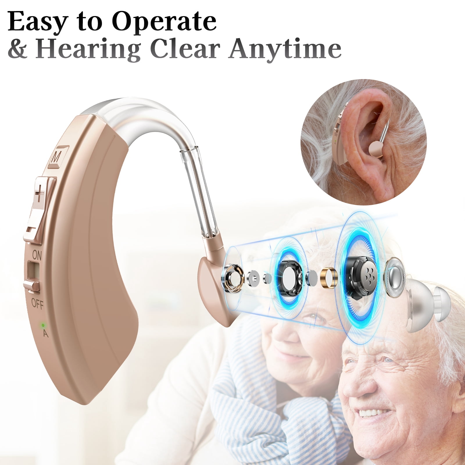 HIBRIQ Rechargeable Hearing Aids with Enhanced Speech, Noise Reduction & Feedback Cancellation for Seniors HH-1220AX