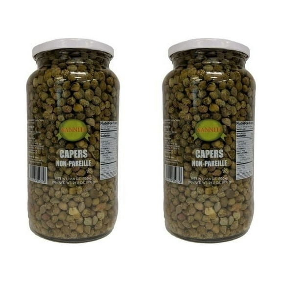 Sanniti Spanish Non Pareil Capers in Vinegar and Salt Brine - 33.5 oz (2 Pack)