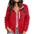 thumbnail image 3 of AGWOLF Fuzzy Fleece Jackets for Women Long Sleeve Warm Teddy Coats Faux Shearling Shaggy Full Zip Jacket with Zipper Pockets Red XXL, 3 of 9
