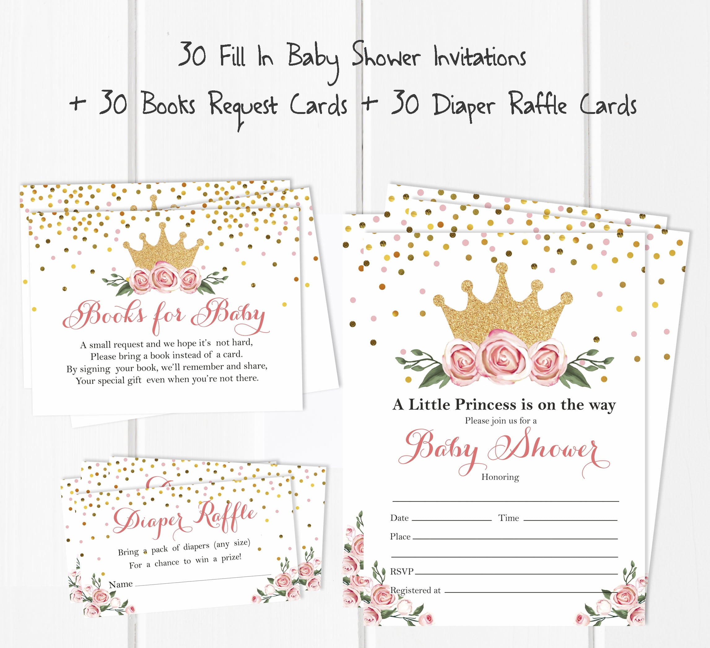 Inkdotpot Set Of 30Gender Reveal Baby Shower Invitations-Diaper Raffle Tickets And Baby Shower Book Request Cards Princess Invites Its A Boy Its A Girl