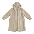thumbnail image 5 of Karymi Solid Loose Long Hooded Fleece Jackets for Women, Long Sleeve, Open Front Closure, Side Pockets, Ribbed Plush Warm Winter Jacket, 5 of 8