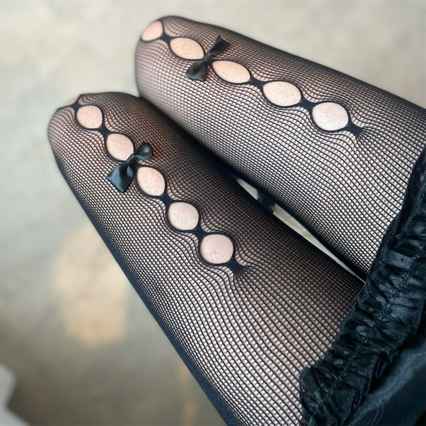jovati Black Leggings Women Bow Tie Pantyhose Hollow Net Socks