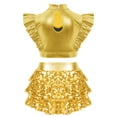 thumbnail image 2 of Doomiva Kids Girl's 2 Pcs Hip Hop Jazz Dance Outfits Sequin Metallic Crop Tops and Culottes Skirts Set Ballet Dancewear Gold 10, 2 of 4