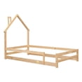 thumbnail image 5 of Twin Size Wood bed with House-shaped Headboard Floor bed with Fences,Natural, 5 of 5