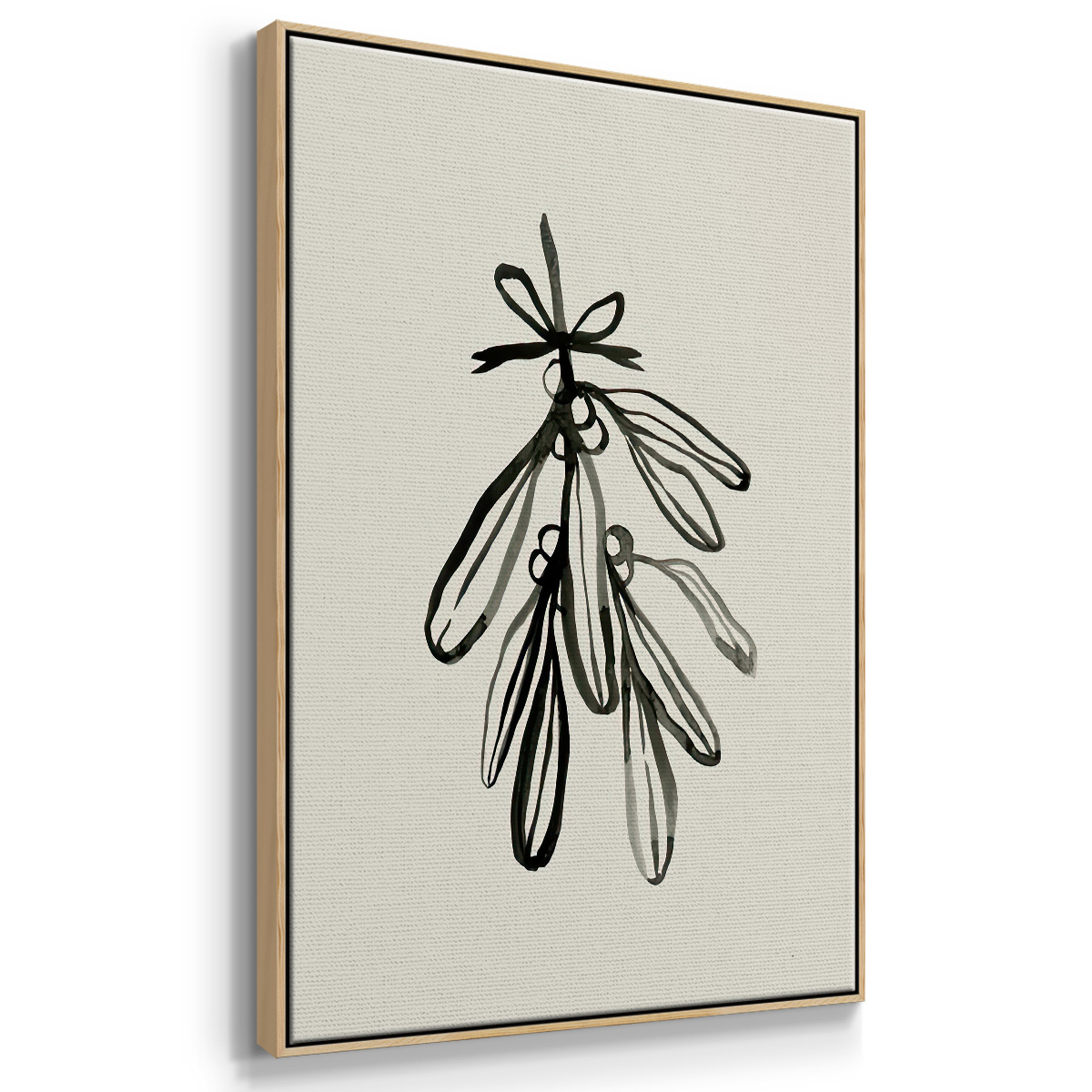 Mistletoe Sketch with Bows I - Framed Gallery Wrapped Holiday Canvas - 17 x 25 - Natural Wood Frame