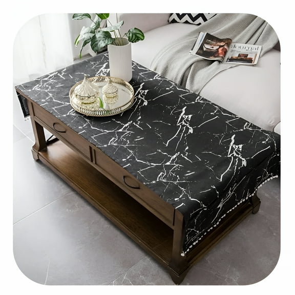 AUQ Coffee Table Cloth Rustic Style Living Room Center End Table Cover with Pocket,Cotton Linen Tablecloth