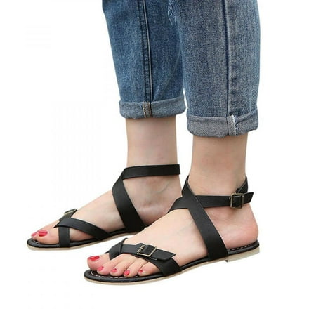 

Homedles Sandals Women- Button Down Comfortable Flat Open Toe Gift for women Summer Gladiator Sandals Black