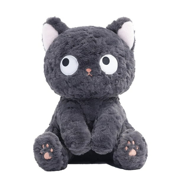 Muñeca de peluche con dibujos animados de gato negro, 33 cm, peluche suave