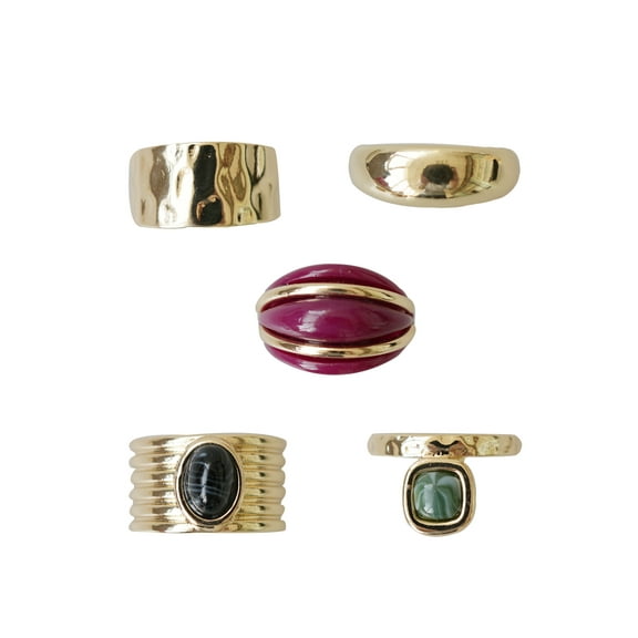 Time and Tru Women’s Resin and Metal Ring Set, 5-Piece, Gold-Tone