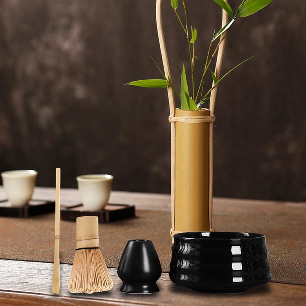 Juego de batidores de Matcha BLESIY Ceremonia de Matcha Negro Brillante 4 Piezas