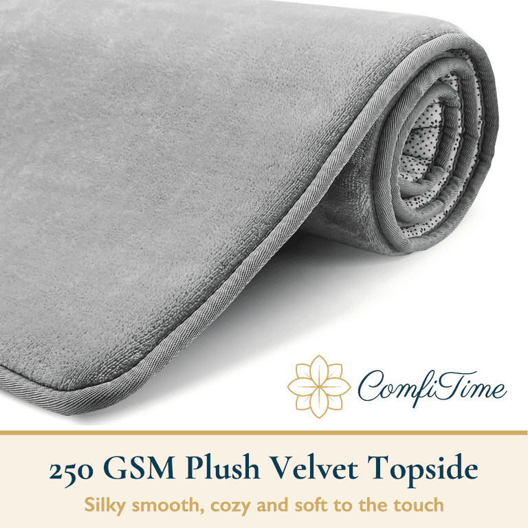 ComfiTime Bathroom Rugs – Thick Memory Foam, Non-Slip Bath Mat, Soft Plush  Velvet Top, Ultra Absorbent, Small, Large & Long Rugs for Bathroom Floor,  22 x 42, Avail. in Black, Gray, Beige