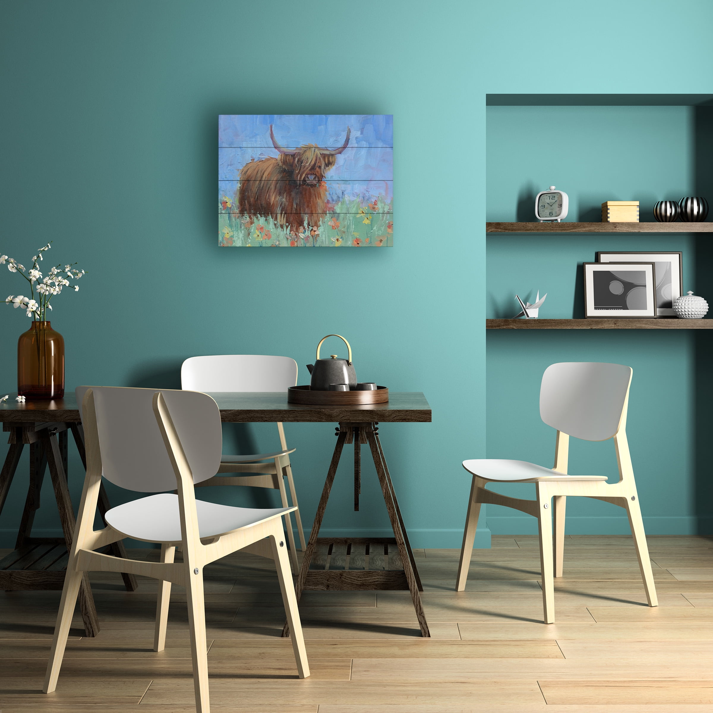 Jennifer Stottle Taylor 'Scottish Highland Cow' Wood Slat Art 12x16