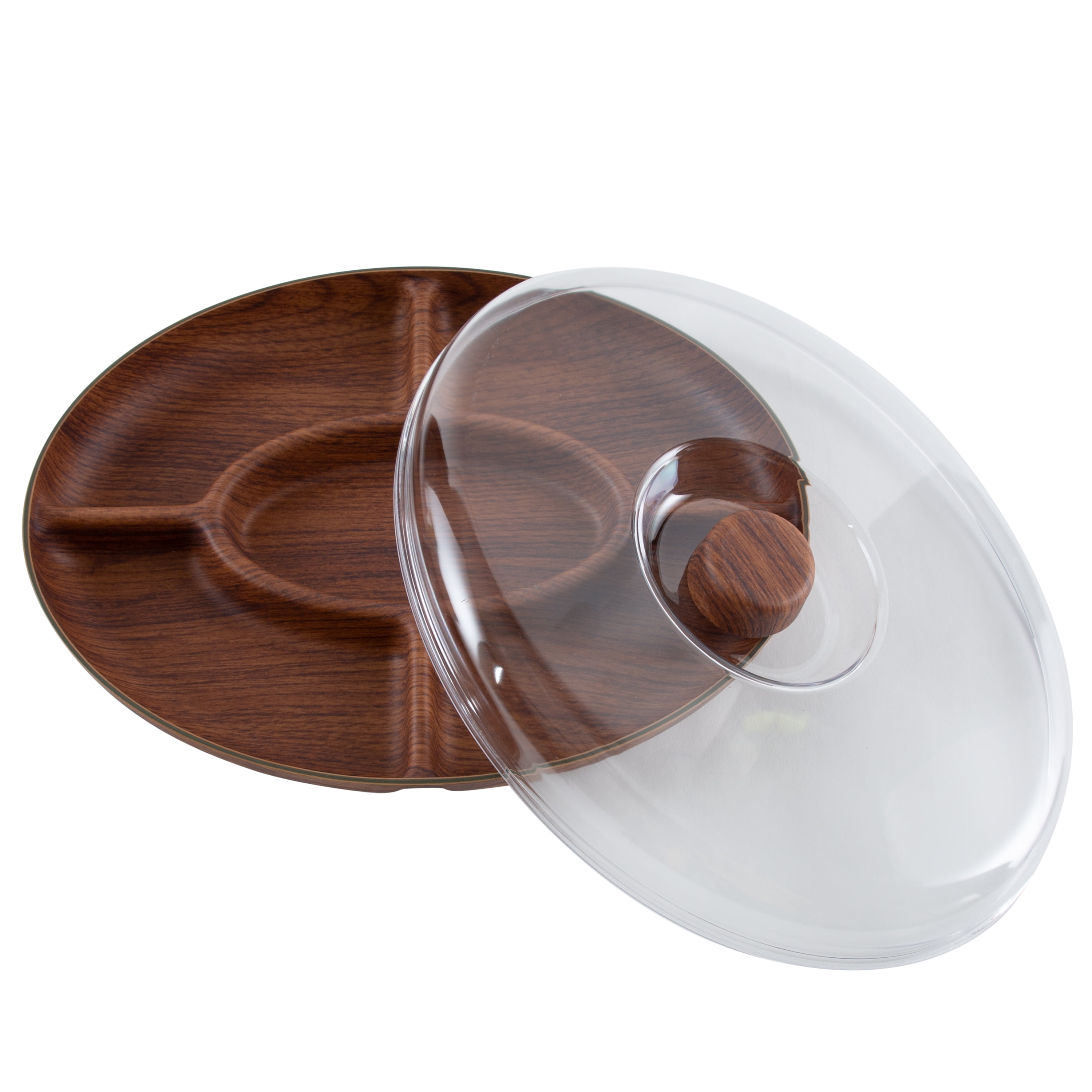 Luxe Party Wood Look 5 Section Oval Serving Tray with Cover, 8.8"x 11.8", Brown