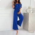 thumbnail image 3 of Sevevn Women Fashion One Shoulder Solid Color Elastic Waist Jumpsuits Blue M Deal of the Week, 3 of 7