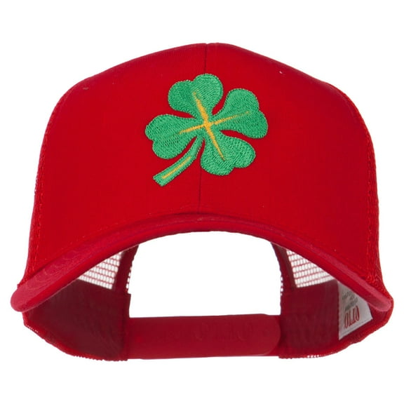Four Leaf Clover Embroidered Trucker Cap - Red OSFM