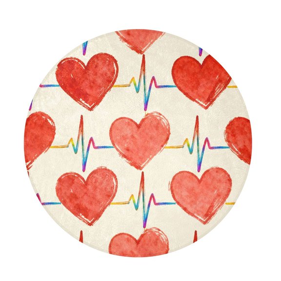 BZSMCE Heart Colored Thread Round Fluffy Area Rug 32.2in Non-Slip Circular Shaggy Rug