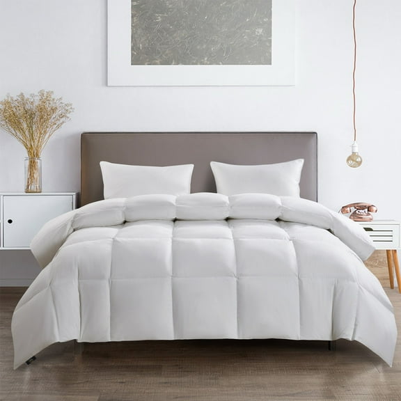 Twin Size Goose Feather Comforter - 100 Cotton Duvet Insert - Light Warm Bedding - 68x90 Inch White