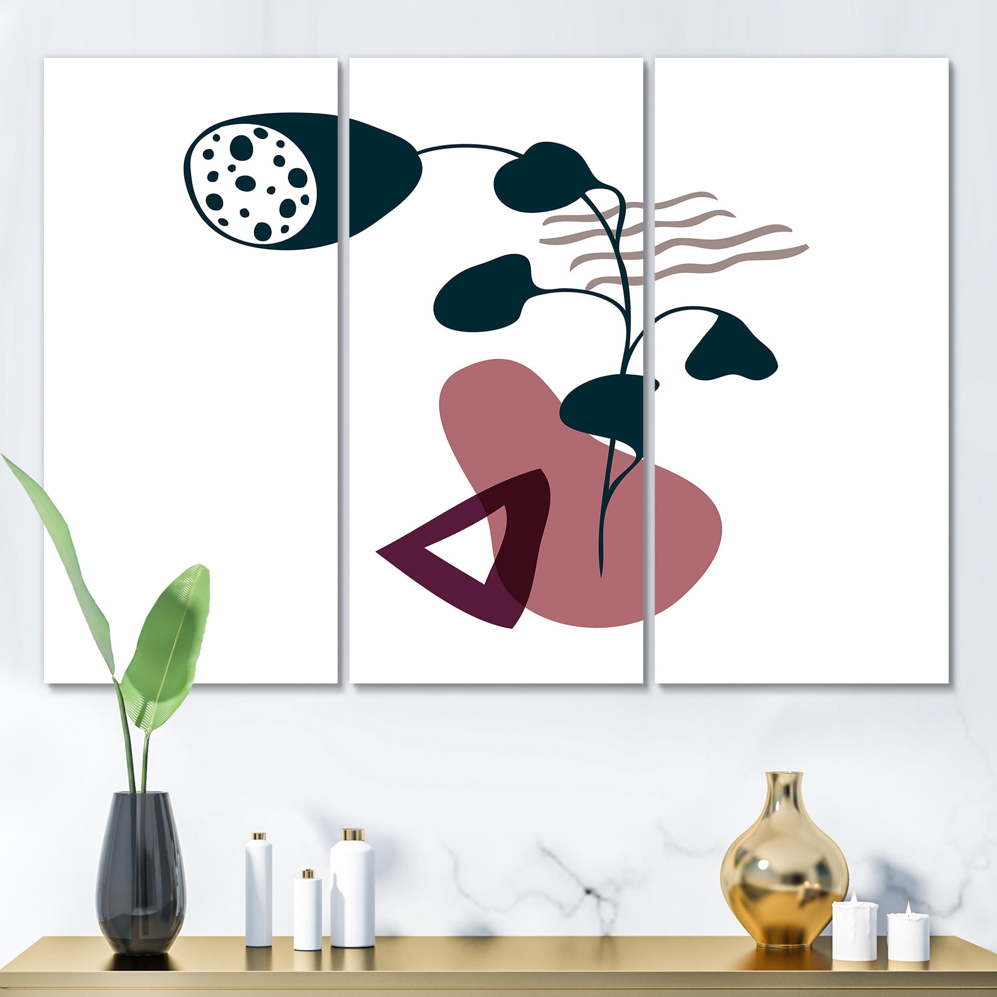 Designart ' Abstract Flowers Plants With Elementary Shapes V ' Modern Canvas Wall Art Print