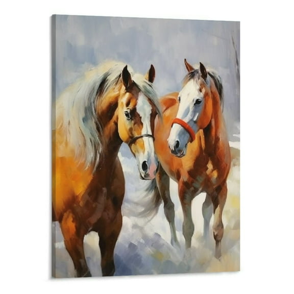 Creowell Horse Canvas Wall Art for Bedroom Decor Horse Canvas Pictures Artwork Animal Painting Prints on Canvas Framed White and Brown Horses Canvas Prints Artwork for Living Room Home Wall 16x20in