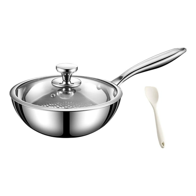 Sartén de acero inoxidable, sartén antiadherente, cubierta de vidrio portátil con asa, sartén para freír, para el hogar, restaurante