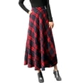 thumbnail image 1 of Faldas a cuadros Prolriy para mujer, cintura alta elástica, maxifalda a cuadros de invierno, cálida, acampanada, larga, hasta el tobillo, faldas para mujer, rojo XL, 1 of 8