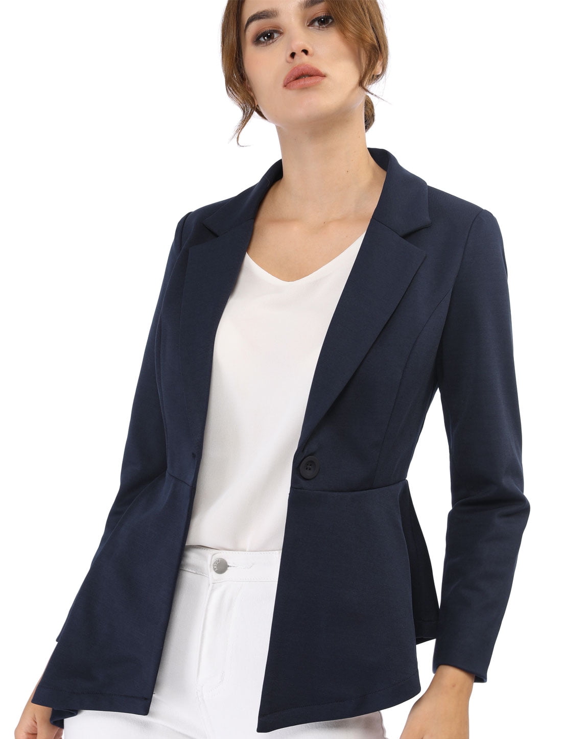 Tootless-Women OL Notch Lapel Slim 1 Button Peplum Blazer Jacket Suits