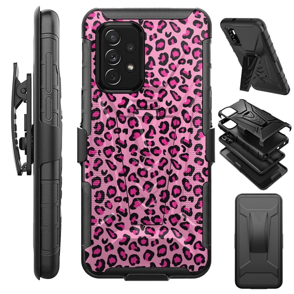 Compatible with Samsung Galaxy A53 5G; Hybrid Luxguard Holster Phone Case Cover (Pink Leopard Print)