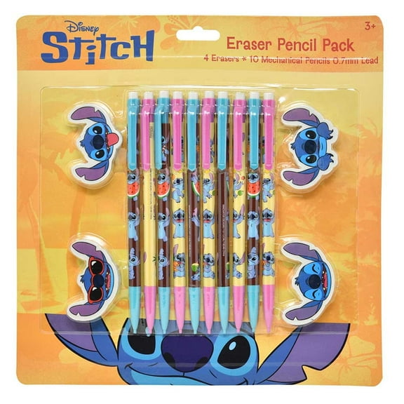 Stitch 10pk Mechanical Pencils with 4 Shaped Erasers on Card, 3  years