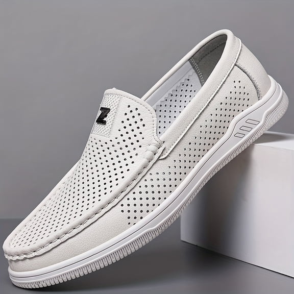 Summer Street Vacation Men's Fashion Casual Shoes, Non-Slip Perforated Breathable Slip-On Loafers Comfortable