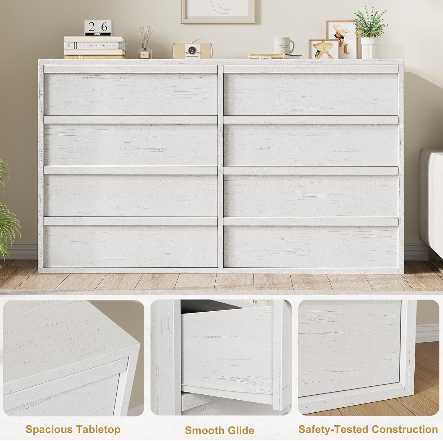 8 Drawer Dresser for Bedroom, 54in Wide Natural Oak 8 Chest of Drawers with Large Storage, Wooden Dresser Organizer for Living Room, Entryway, Nursery