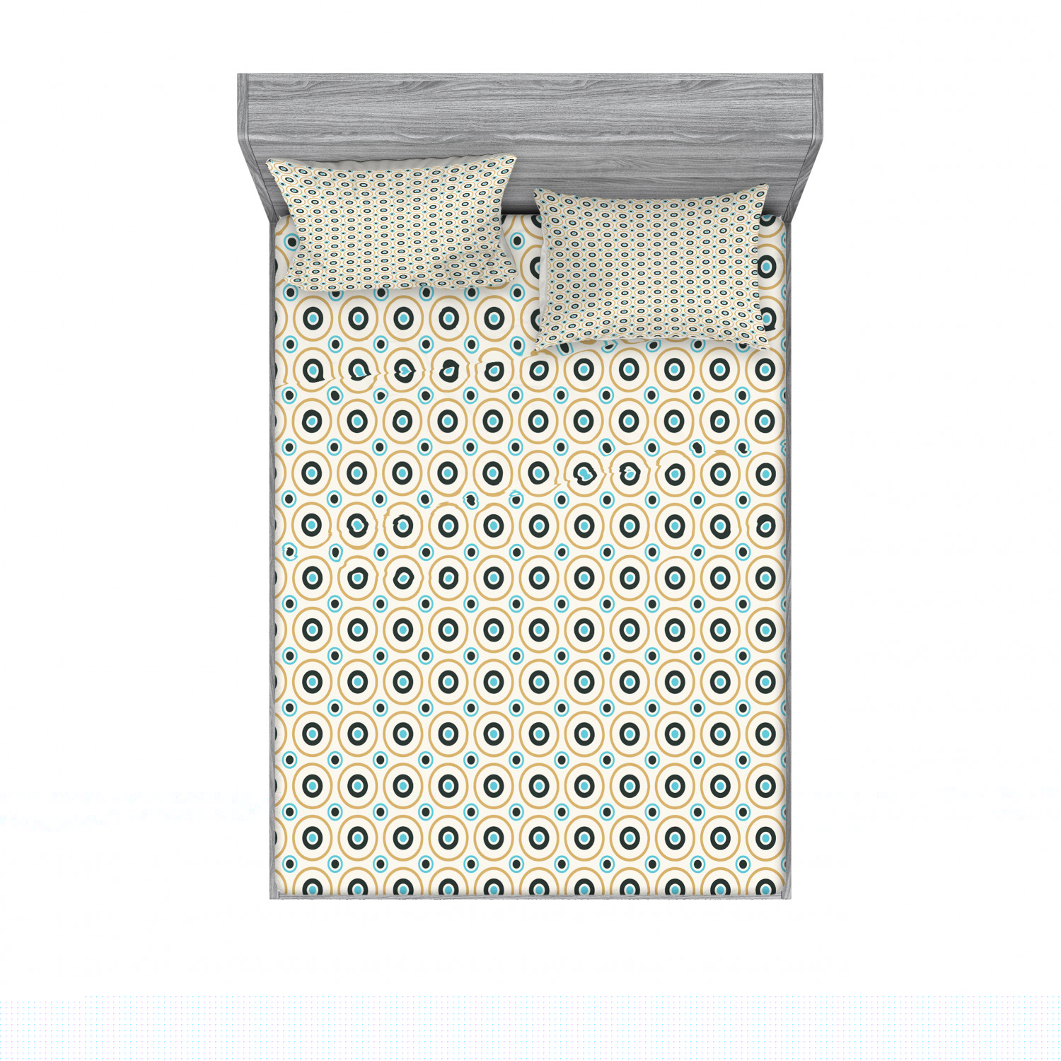 thumbnail image 2 of Retro Bedding Set with Sheet & Covers, Circles and Dots Spots in Different Sizes Symmetrical Pop Art Inspired, Printed Bedroom Decor 2 Shams, 4 Sizes, Sky Blue Black Amber, by Ambesonne, 2 of 3