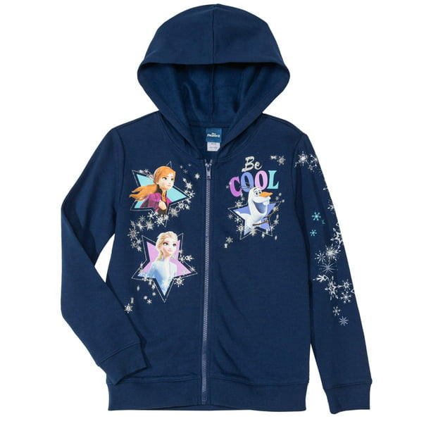 Disney Frozen 2 Elsa or Anna Printed Zip-Up Hoodie Sweatshirt (Little ...