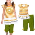 thumbnail image 2 of Laipiong Girls Summer Outfits 2 Piece Set Floral Print Short Sleeve Top With Flutter Sleeves And Elastic Waistband 7/8 Pants Casual Clothes Army Green 3-4, 2 of 4