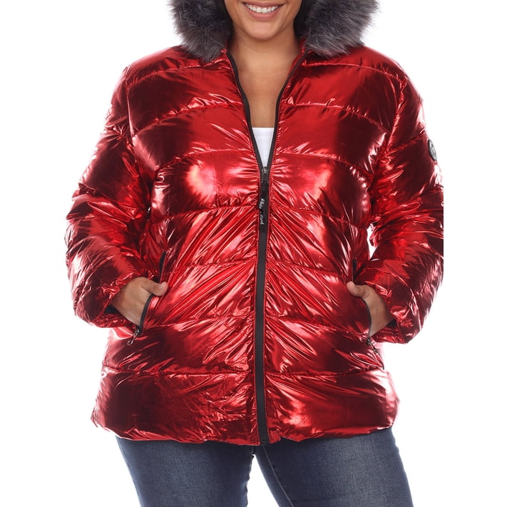 White Mark Women's Plus Size Metallic Hooded Puffer Coat