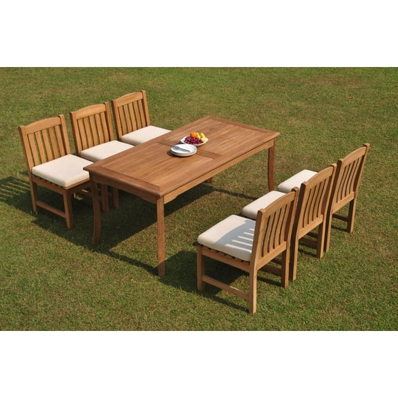 Grade-A Teak Dining Set: 6 Seater 7 Pc: 71" Rectangle Table And 6 Devon Armless Chairs Outdoor Patio WholesaleTeak #WMDV33