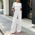 thumbnail image 4 of 2 Piece Sets for Women Solid Color Short Sleeve Crop Tops and High Waisted Wide Leg Pants with Pocket Set Summer Outfits Casual Workwear Casual Fashion 2026, 4 of 8