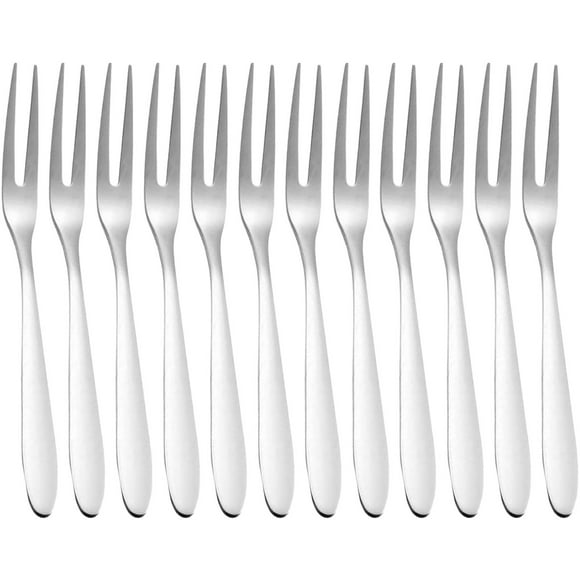 Hearth & Gear 12 Pcs Fourchettes à Dessert en Acier Inoxydable Mini Fourchettes de Dégustation de Gâteaux aux Fruits Fourchette 5,1 Pouces pour Fête d'Anniversaire Mariage Restaurant Assiettes de Présentation Chargeurs de Table Napperons pour Tables avec Serviettes
