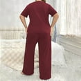 thumbnail image 4 of cfhntfmh Pajamas Sets for Women Button down Short Sleeve V Neck Shirt and Wide Leg Pants Soft Lounge Sets Plus Size Xl to 4Xl, 4 of 4