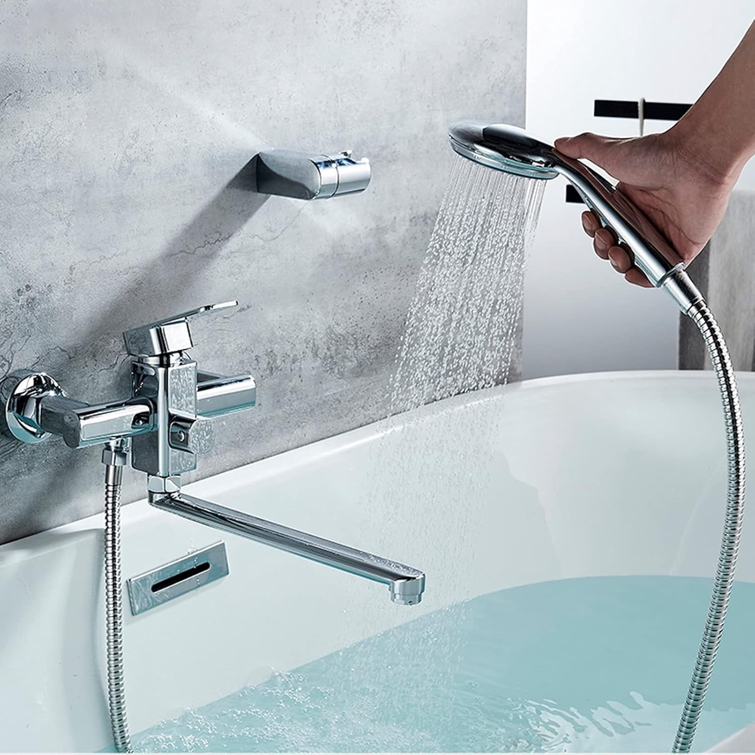 Tub Faucet with Long Outlet, Single Holder Dual Control Bath Shower Faucets Set Bathtub Faucet for Bathroom
