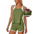 thumbnail image 6 of Busydd 3 Piece Swimsuits for Women Beach Fashion Colorblock Bathing Suits Round Neck Tanks Bras and Shorts Swim Suit 2XL, 6 of 8